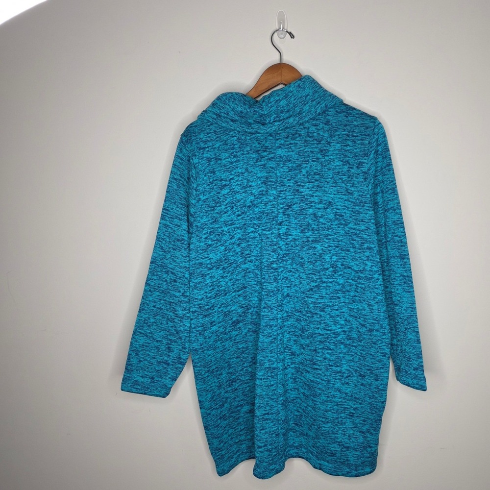 Lands' End Tunic Top Women 2X Blue Marl Cowl Neck Fleece Long Cozy Winter Warm - Picture 5 of 11